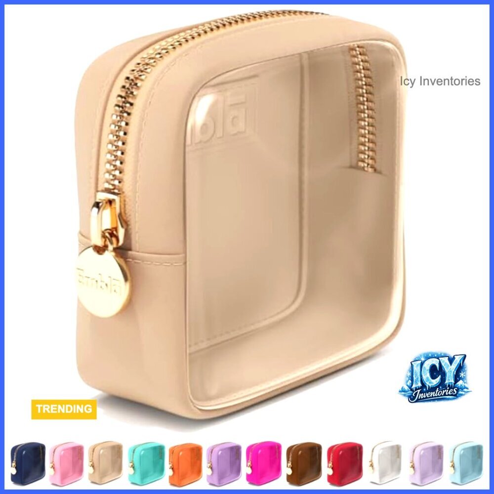 Small Waterproof Nylon Cosmetic Bag with Smooth Zipper, Clear Travel Pouch